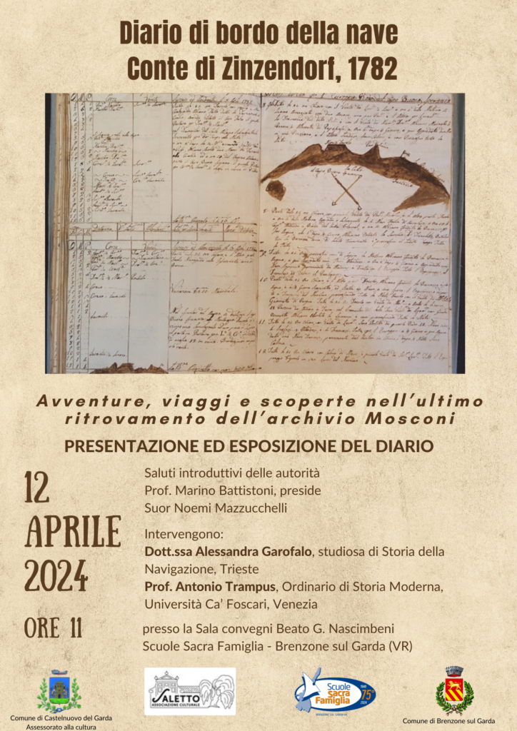 evento di presentazione del diario di bordo presso scuole sacra famiglia di brenzone sul garda, 12 aprile ore 11 con dottoressa Alessandra Garofalo e prof Antonio Trampus